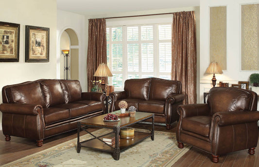 Montbrook Upholstered Rolled Arm Living Room Set Hand Rubbed Brown - 503981-S3