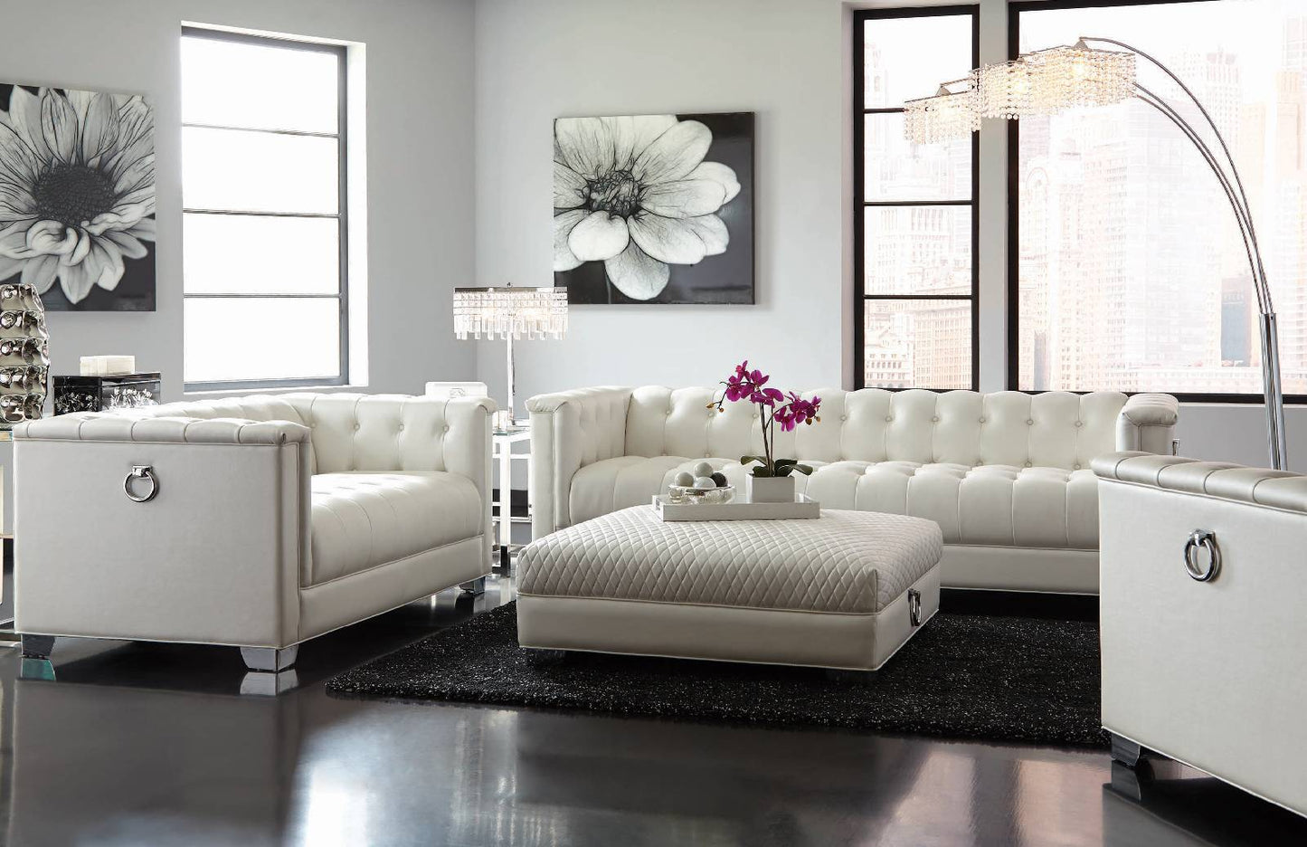 Chaviano Upholstered Tufted Living Room Set Pearl White - 505391-S3