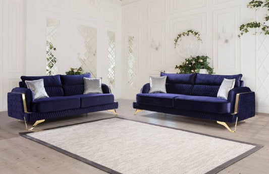 Nessa Sofa & Love Set - Babyface Upholstery - Navy Blue
