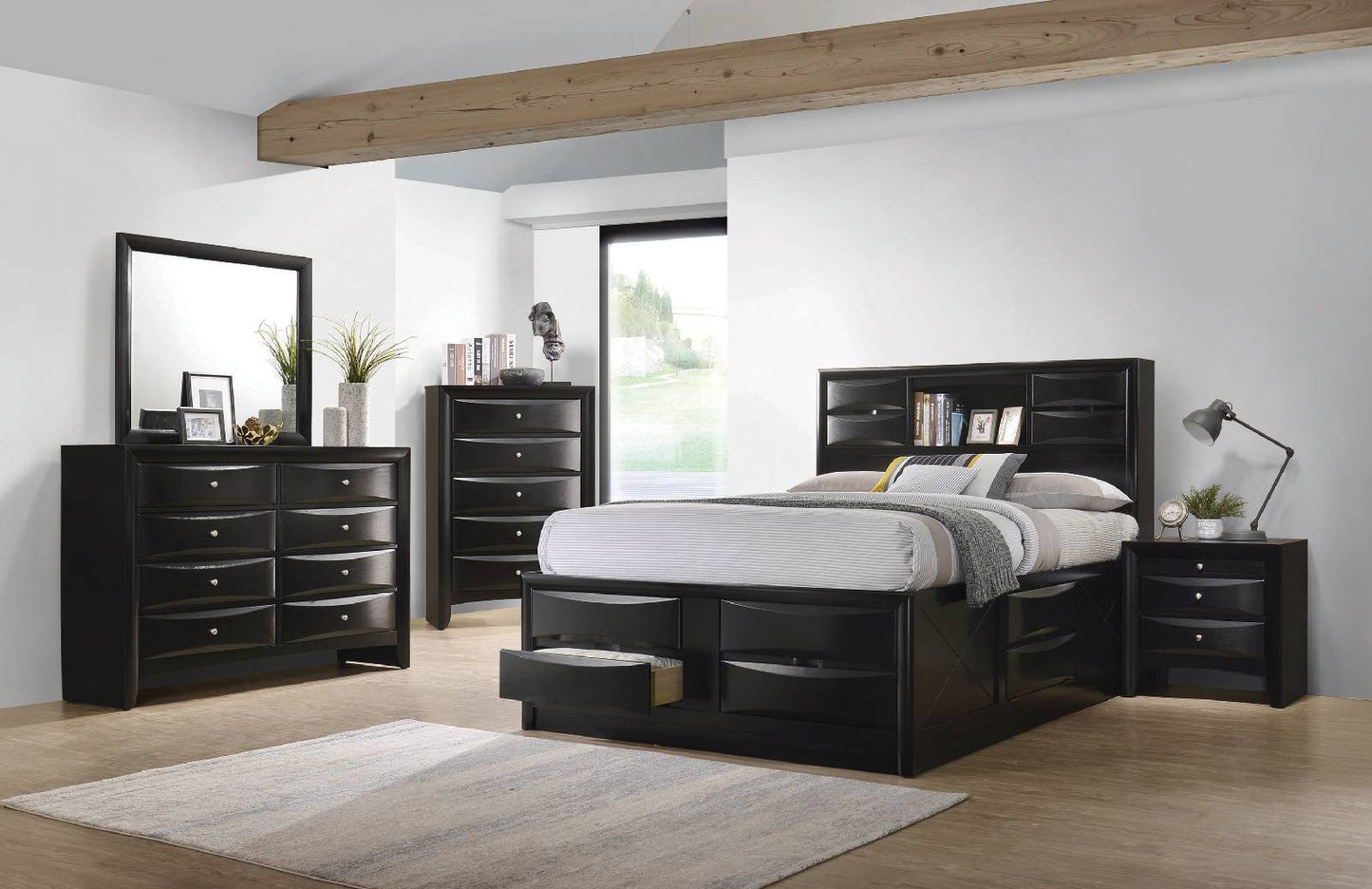 Briana Storage Bedroom Set With Bookcase Headboard Black - 202701