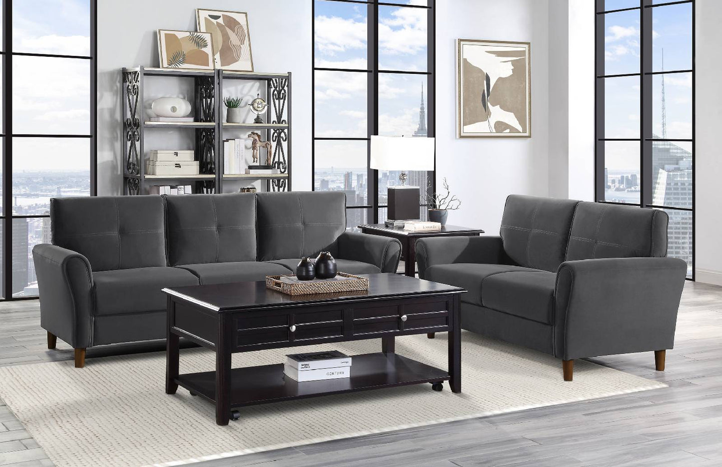 9348GRY*2 2pc Set: Sofa, Love