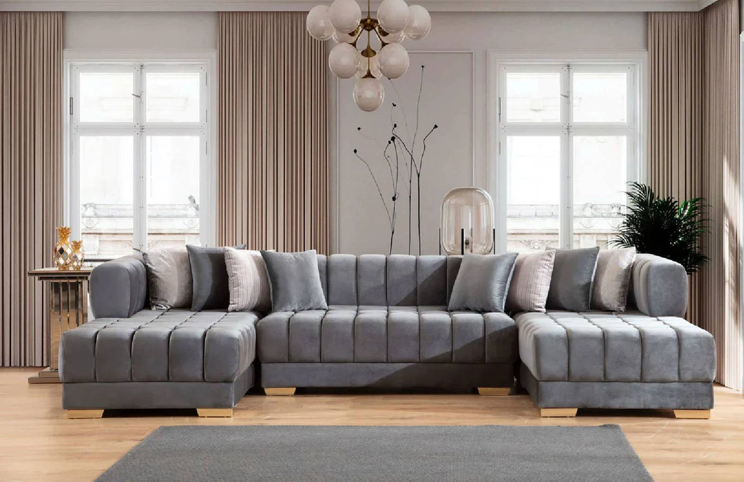 Ariana Gray Velvet Double Chaise Sectional