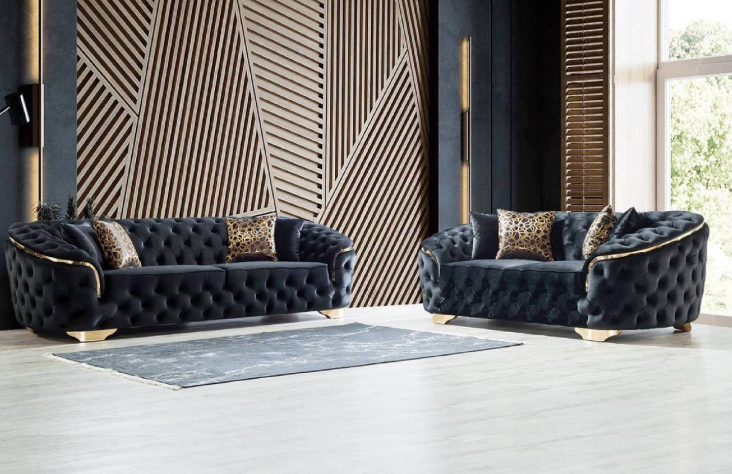 Lupino Black Velvet Sofa & Loveseat