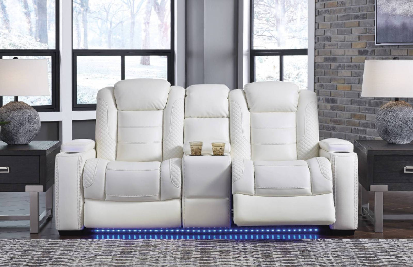 Party Time White Power Reclining Loveseat with Console | 3700418