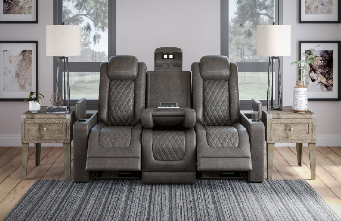 HyllMont Gray Power Reclining Sofa | 9300315