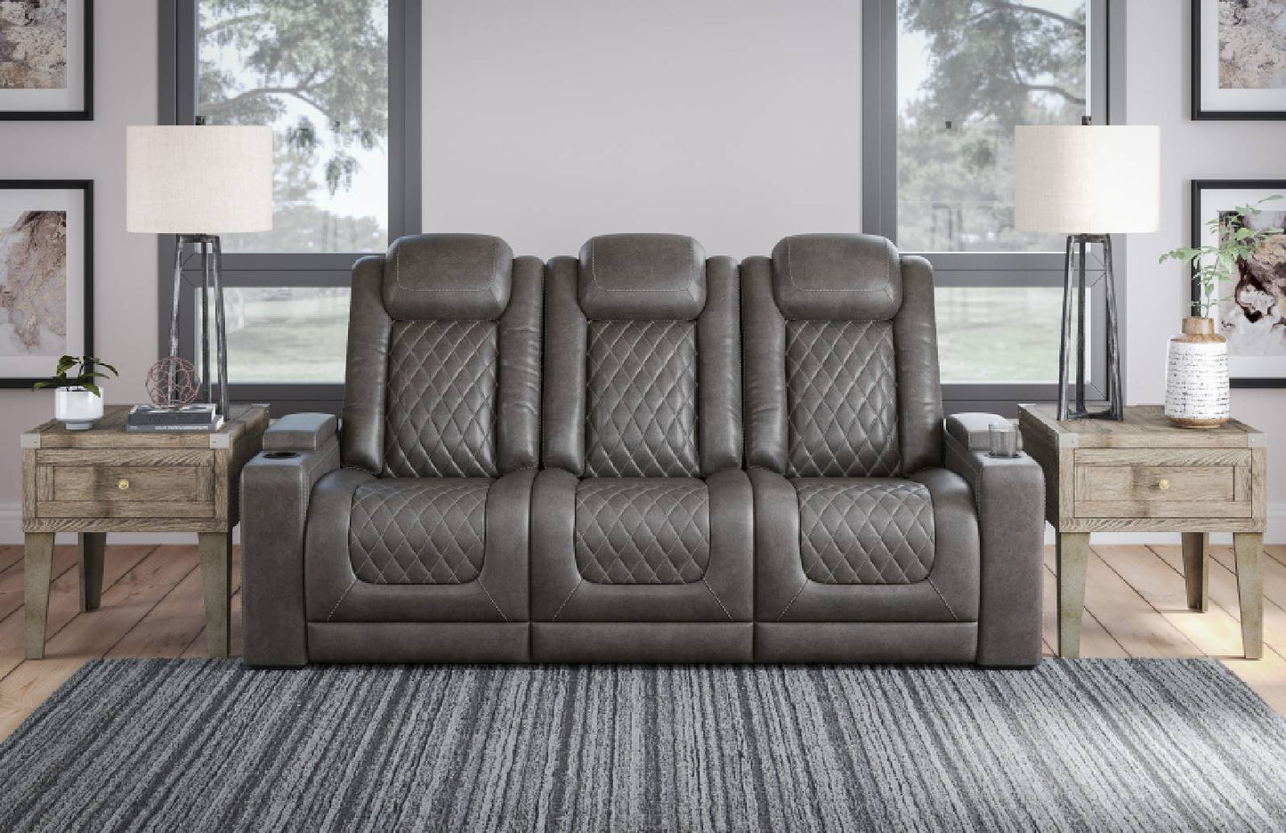 HyllMont Gray Power Reclining Sofa | 9300315