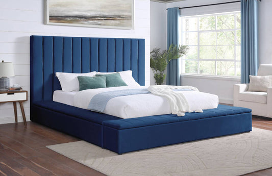 France - Blue Platform Bed Queen, King