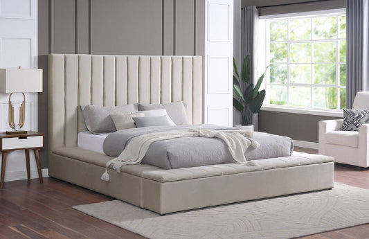 France - Beige Platform Bed Queen, King