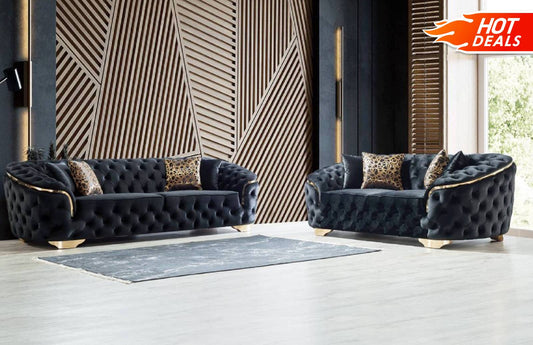 Lupino Black Velvet Sofa & Loveseat