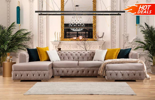 Matilda Stone Velvet Double Chaise Sectional