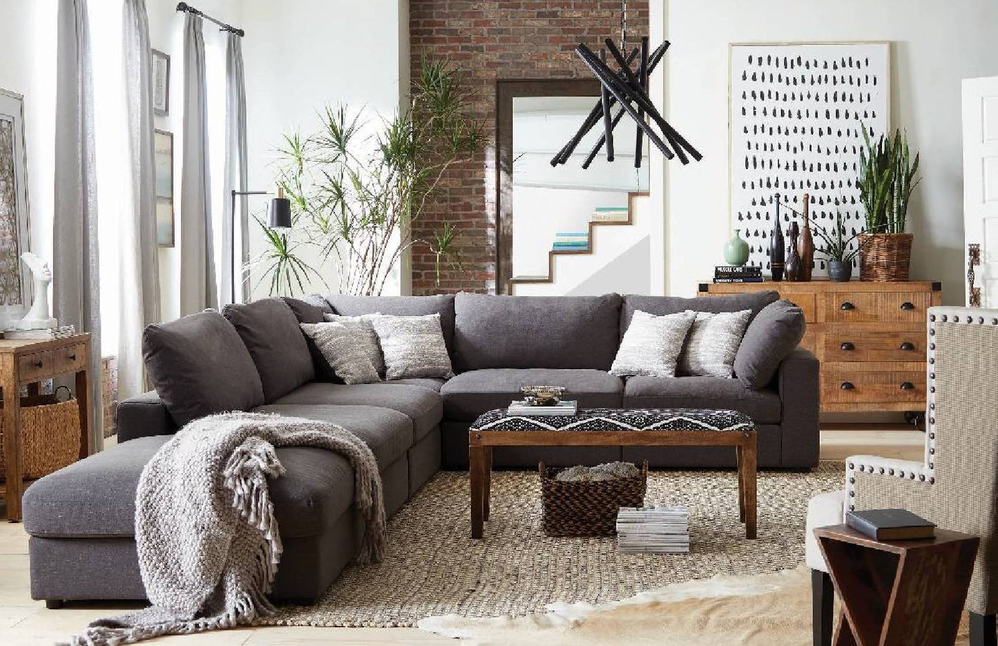 6-Piece Upholstered Modular Sectional Charcoal - 551324