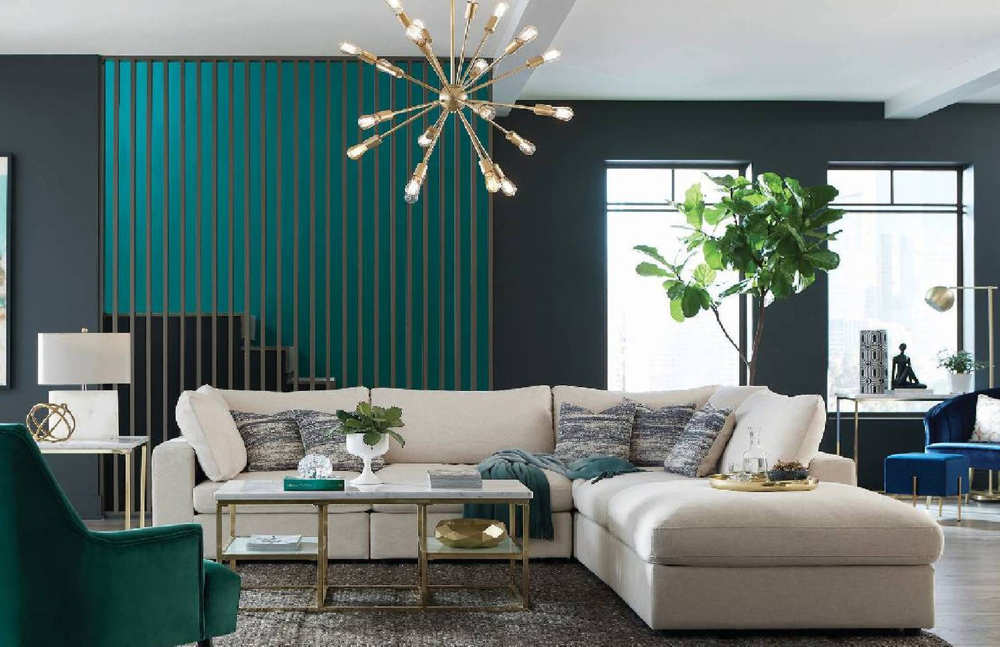 4-Piece Upholstered Modular Sectional Beige -  551321