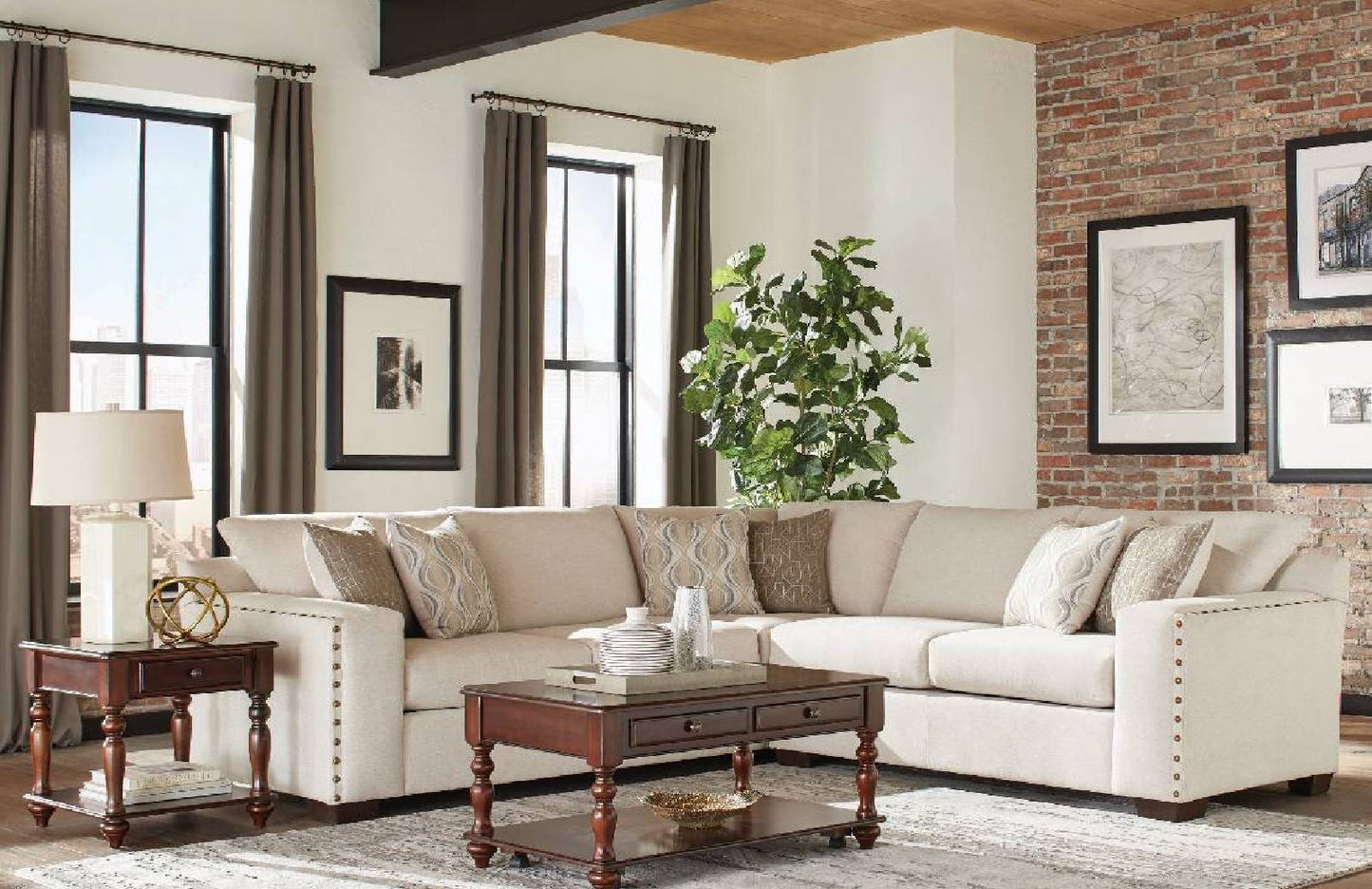 Aria L-Shaped Sectional With Nailhead Oatmeal - 508610