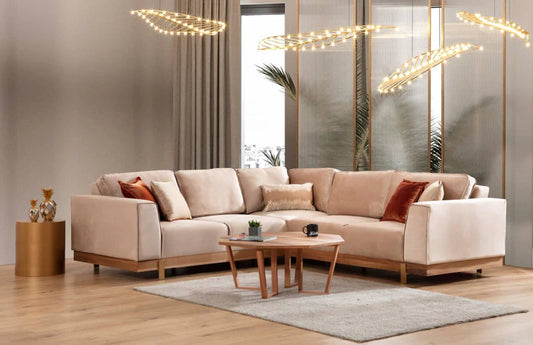 Emily Beige Velvet 2 Pc Sectional