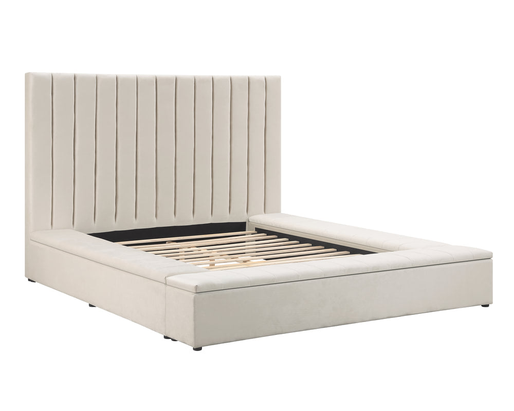 France - Beige Platform Bed Queen, King