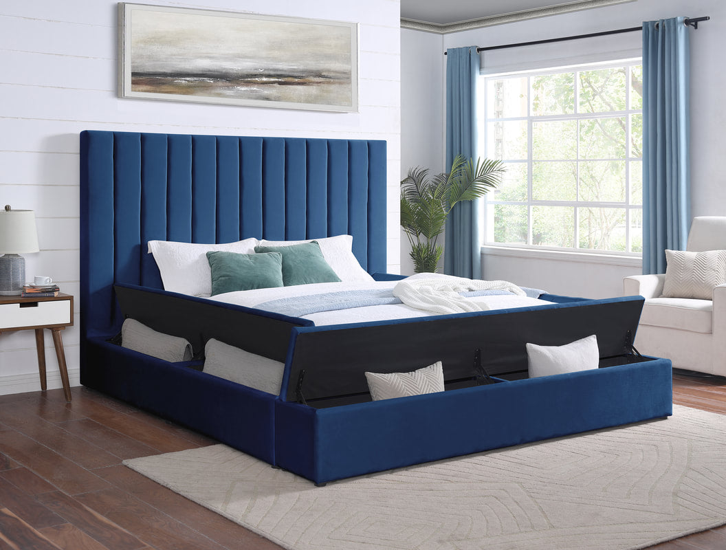 France - Blue Platform Bed Queen, King