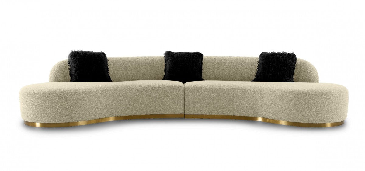 Divani Casa Frontier - Glam Beige Fabric Curved Sectional Sofa with Two Side Chairs