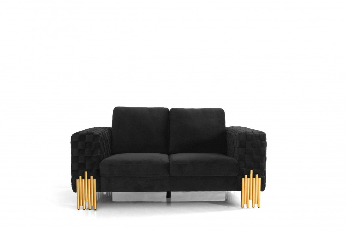 Divani Casa Georgia- Modern Velvet Glam Black + Gold Sofa Set