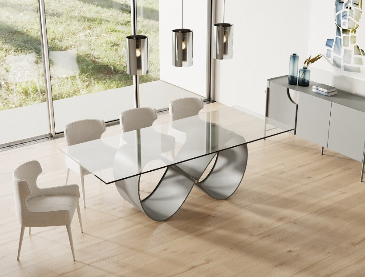 Modrest Hadley- Glass & Matte Grey Dining Table Set