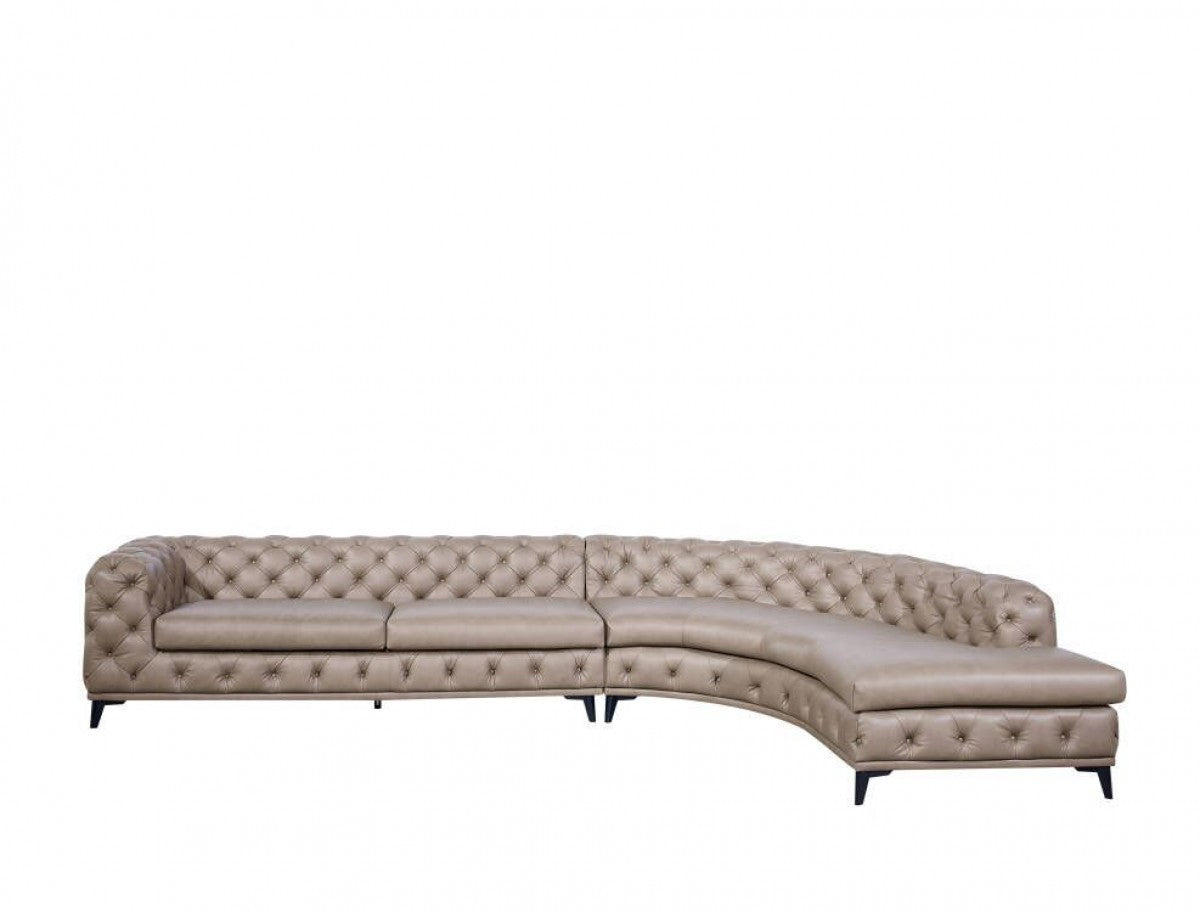 Divani Casa Kohl - Contemporary Tan RAF Curved Shape Leather Sectional Sofa w/ Chaise