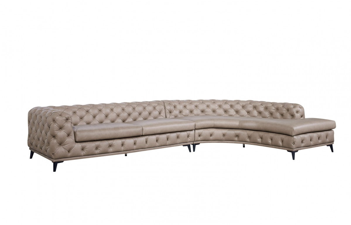 Divani Casa Kohl - Contemporary Tan RAF Curved Shape Leather Sectional Sofa w/ Chaise