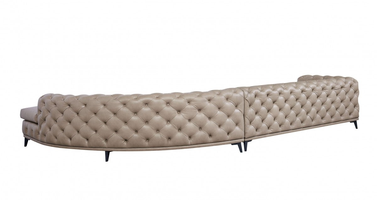 Divani Casa Kohl - Contemporary Tan RAF Curved Shape Leather Sectional Sofa w/ Chaise