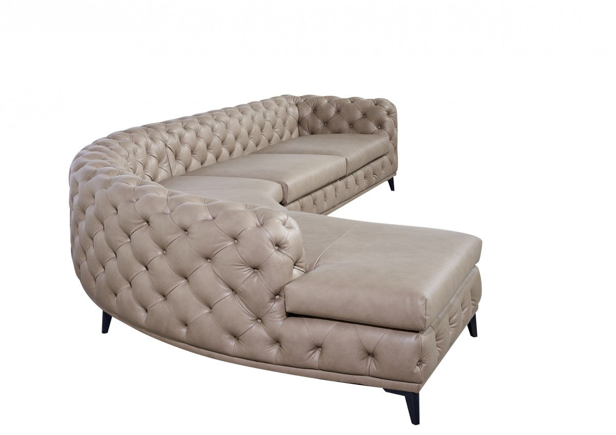 Divani Casa Kohl - Contemporary Tan RAF Curved Shape Leather Sectional Sofa w/ Chaise