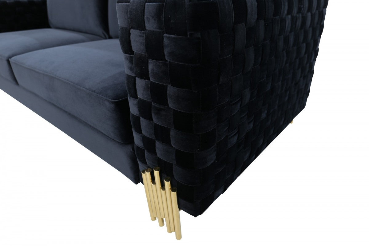 Divani Casa Lori - Modern Velvet Glam Black & Gold Sofa Set