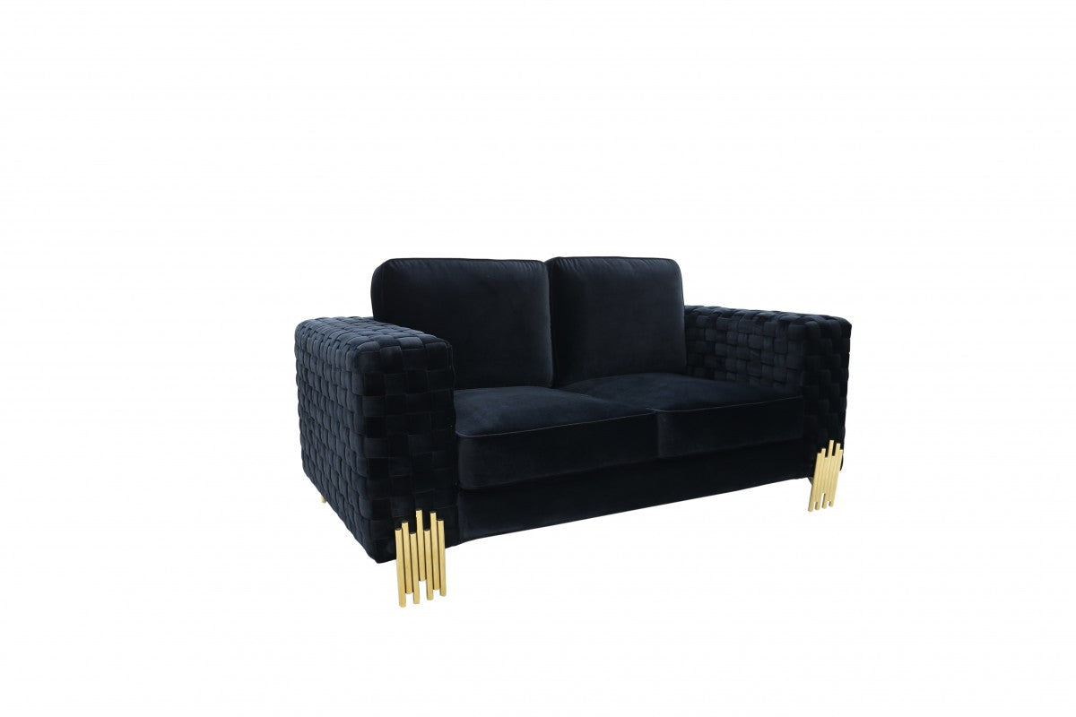 Divani Casa Lori - Modern Velvet Glam Black & Gold Sofa Set