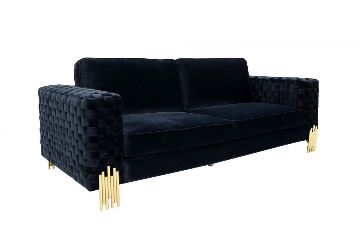 Divani Casa Lori - Modern Velvet Glam Black & Gold Sofa Set