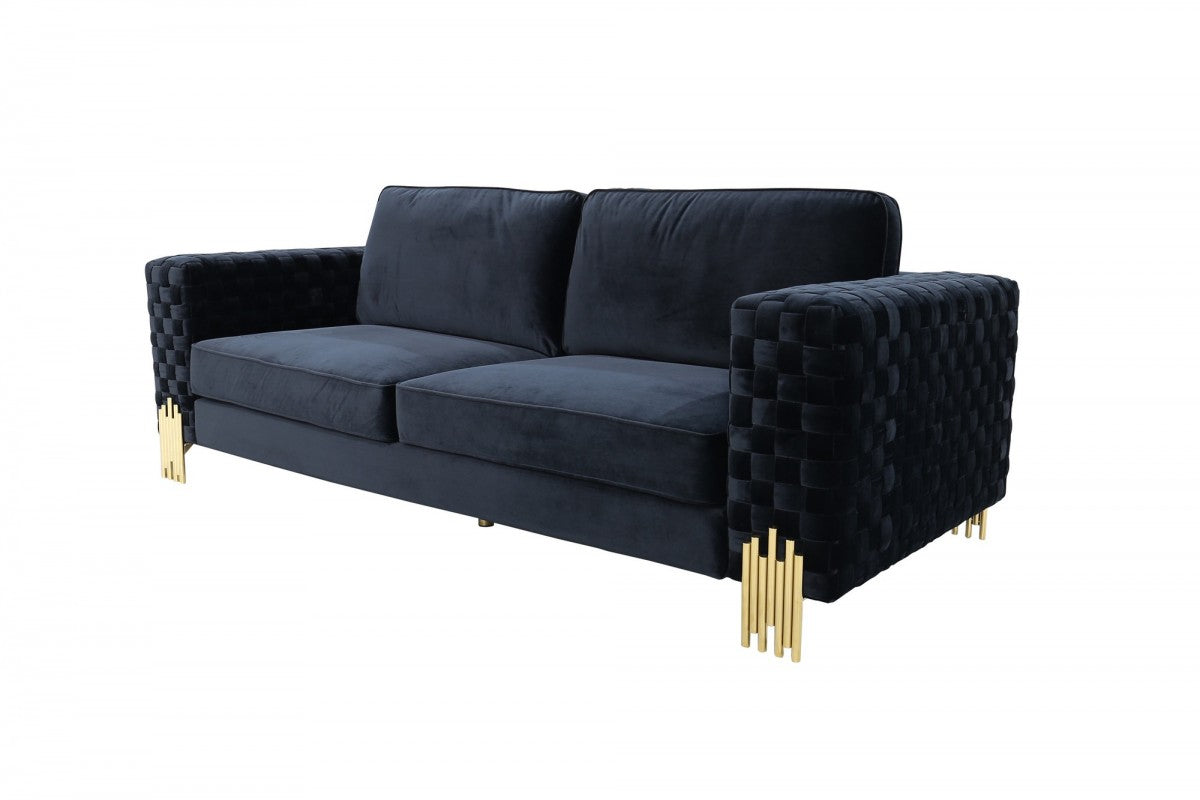 Divani Casa Lori - Modern Velvet Glam Black & Gold Sofa Set
