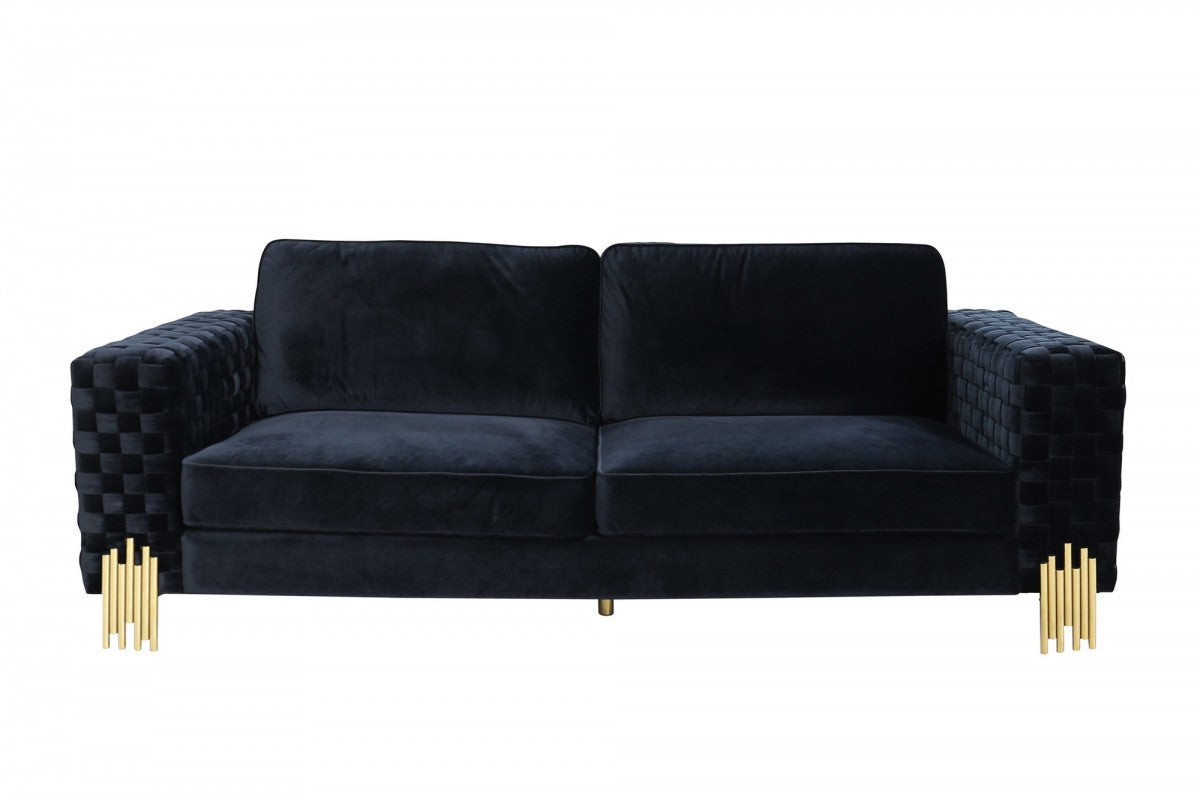Divani Casa Lori - Modern Velvet Glam Black & Gold Sofa Set