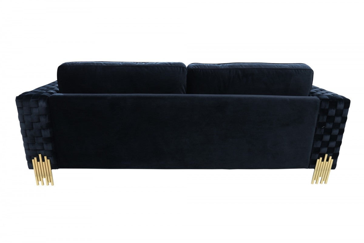 Divani Casa Lori - Modern Velvet Glam Black & Gold Sofa Set