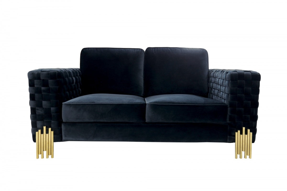 Divani Casa Lori - Modern Velvet Glam Black & Gold Sofa Set