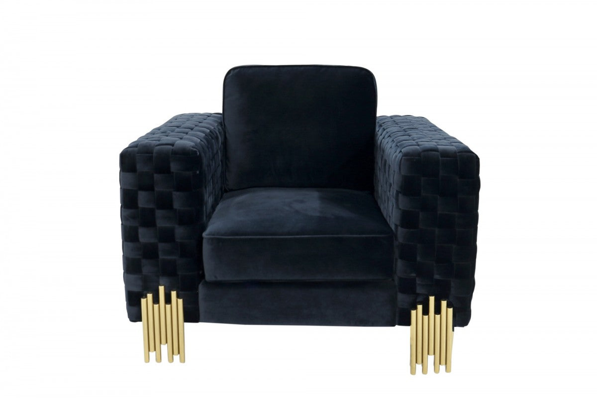 Divani Casa Lori - Modern Velvet Glam Black & Gold Sofa Set