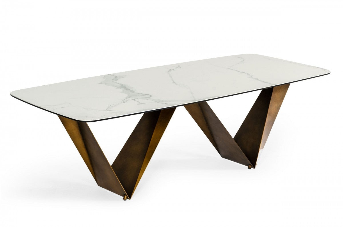 Modrest Melanie - Modern White Ceramic & Brushed Brown Dining Table Set