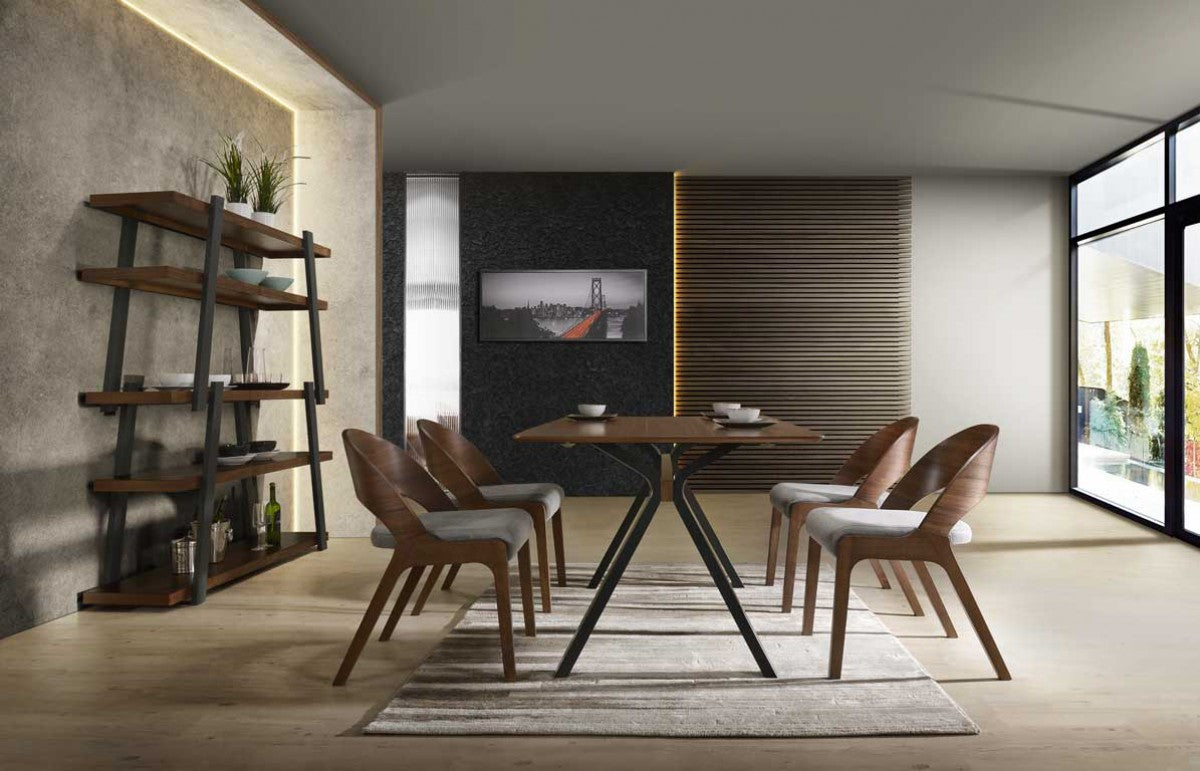 Modrest Runyon Modern Walnut & Grey Fabric Dining Set - Coming Soon