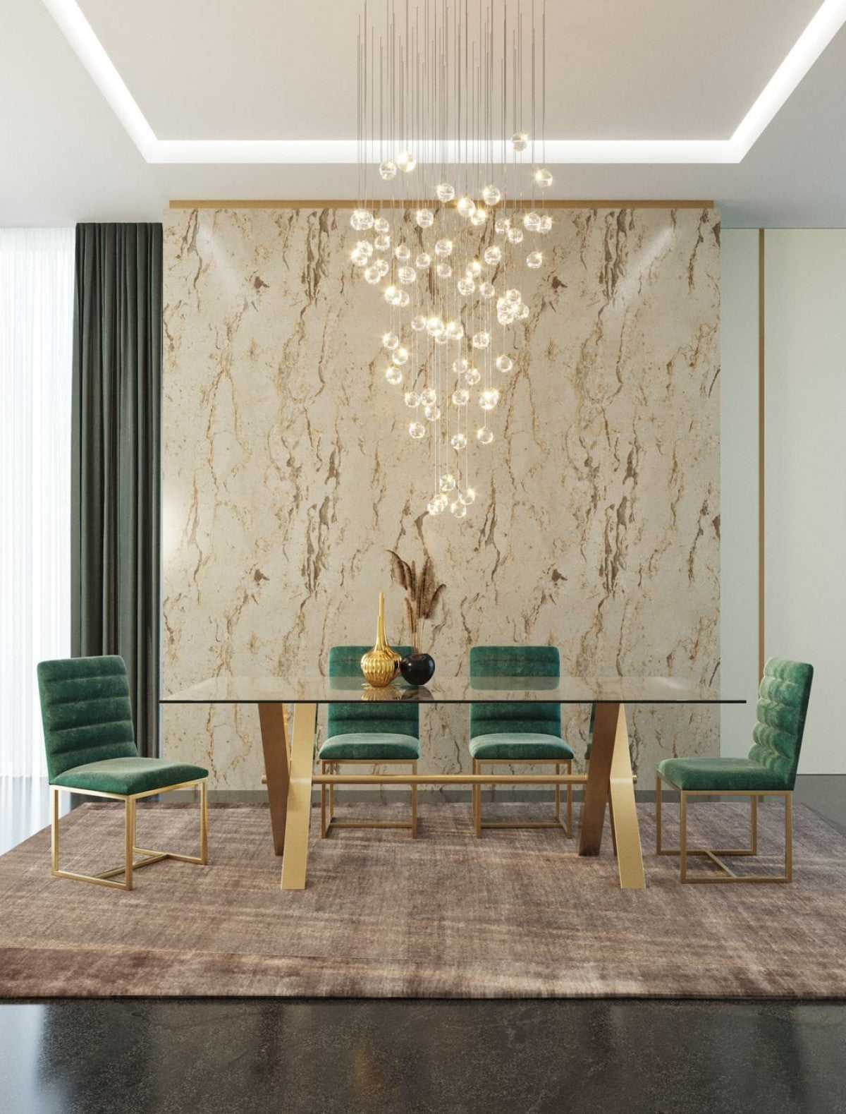 Modrest Dandy - Modern Golden & Glass Dining Set