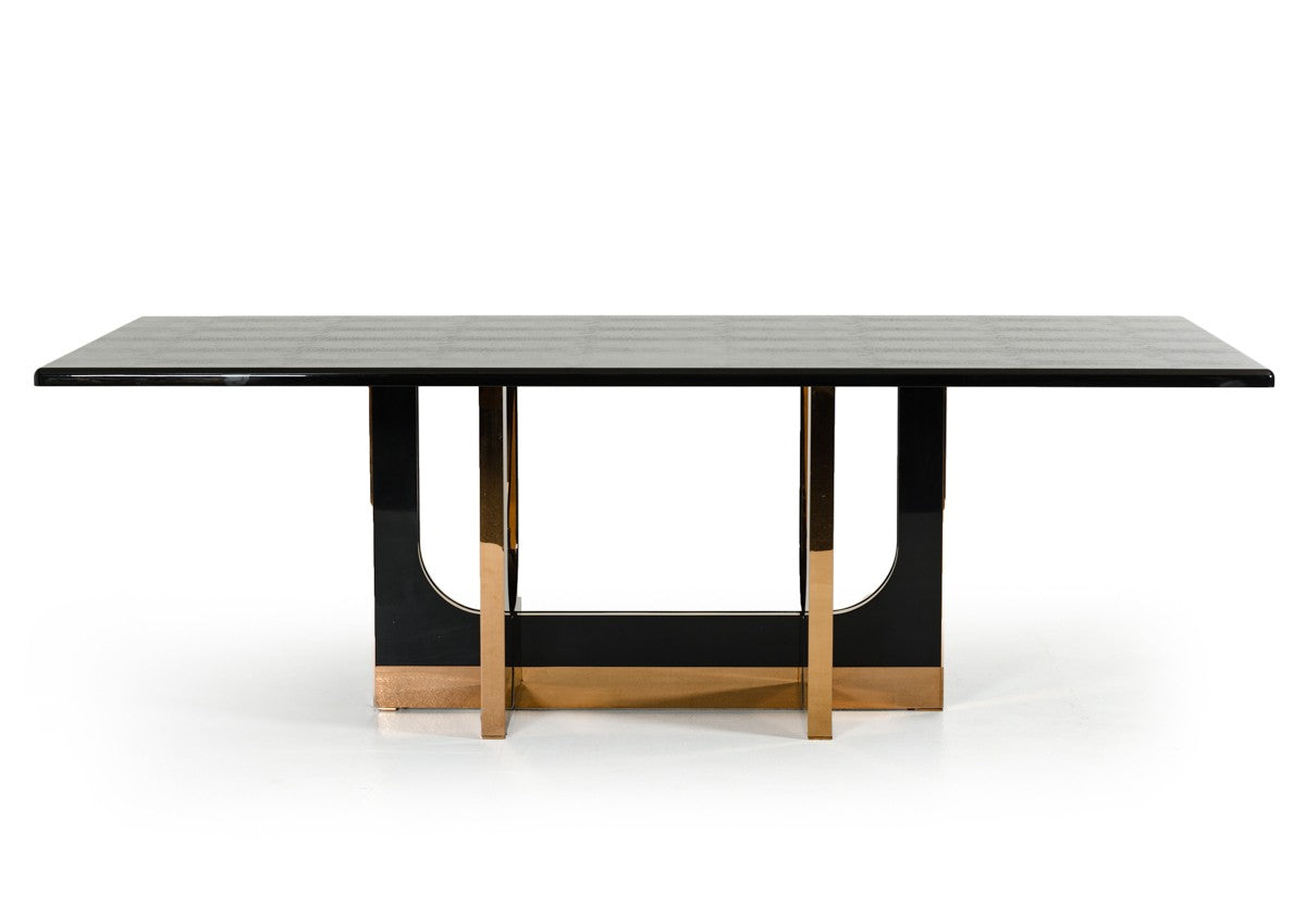 A&X Padua Modern Large Black Crocodile & Rosegold Dining Set