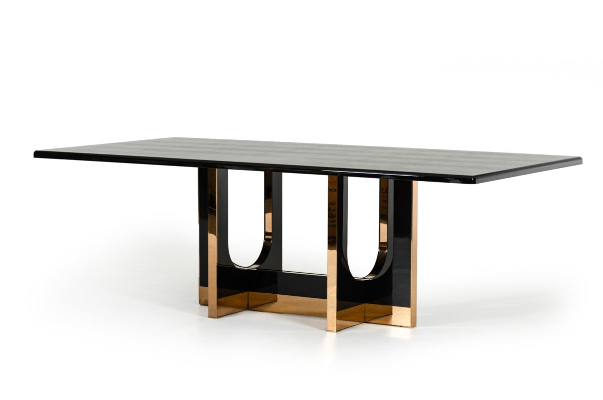 A&X Padua Modern Large Black Crocodile & Rosegold Dining Set