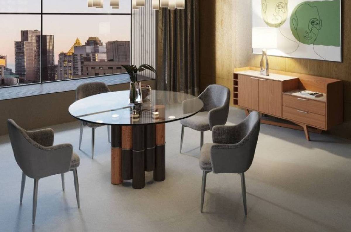 Modrest Greta - Modern Glass & Walnut Dining Table Set