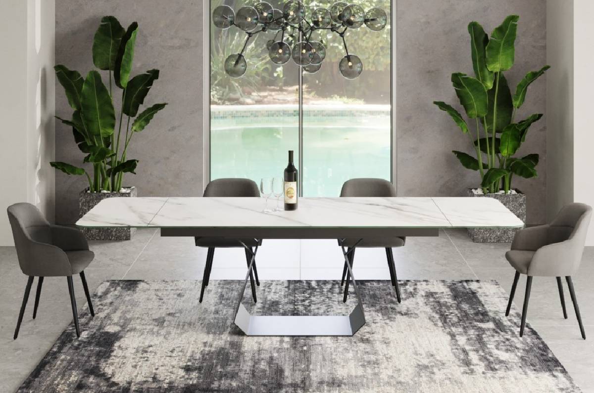 Modrest Howell - Modern White Ceramic Extendable Dining Table Set