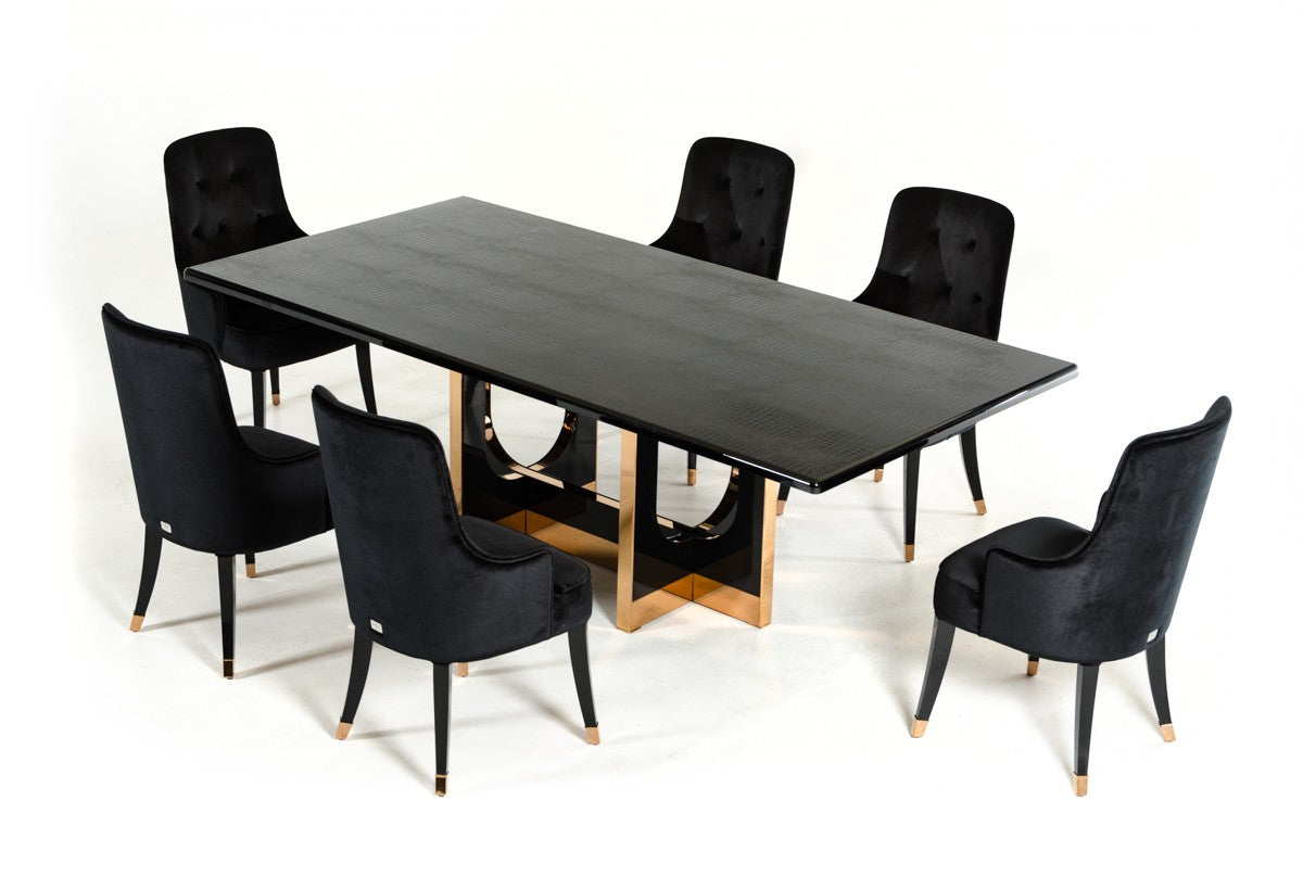 A&X Padua Modern Large Black Crocodile & Rosegold Dining Set