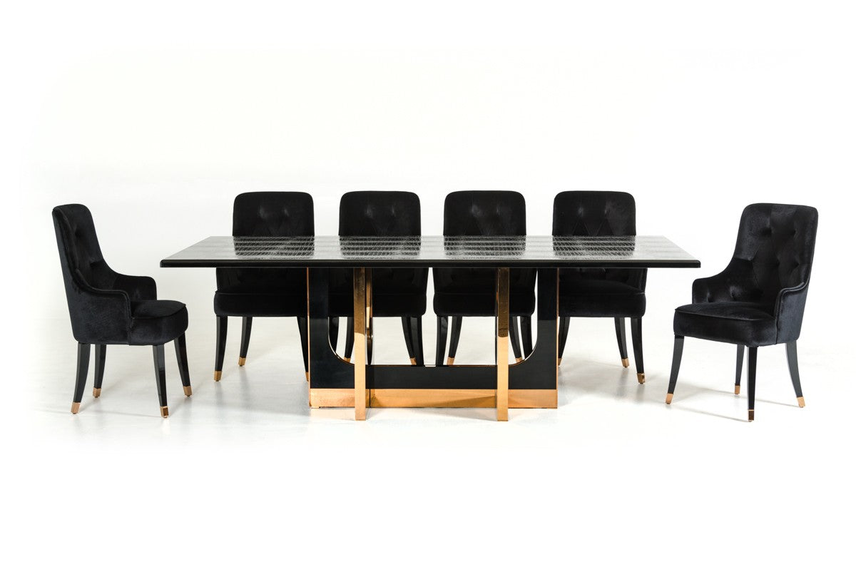 A&X Padua Modern Large Black Crocodile & Rosegold Dining Set