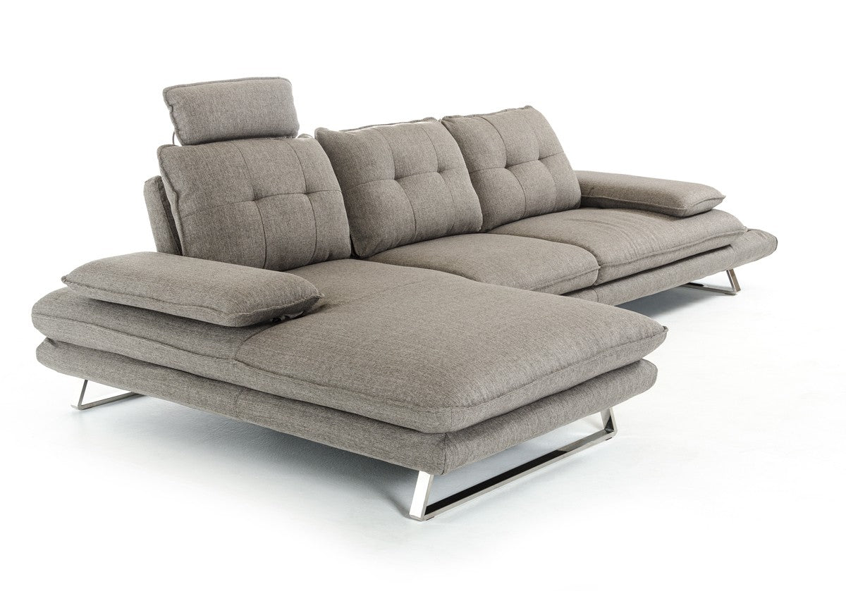 Divani Casa Porter - Modern Grey Fabric Left Facing Sectional Sofa