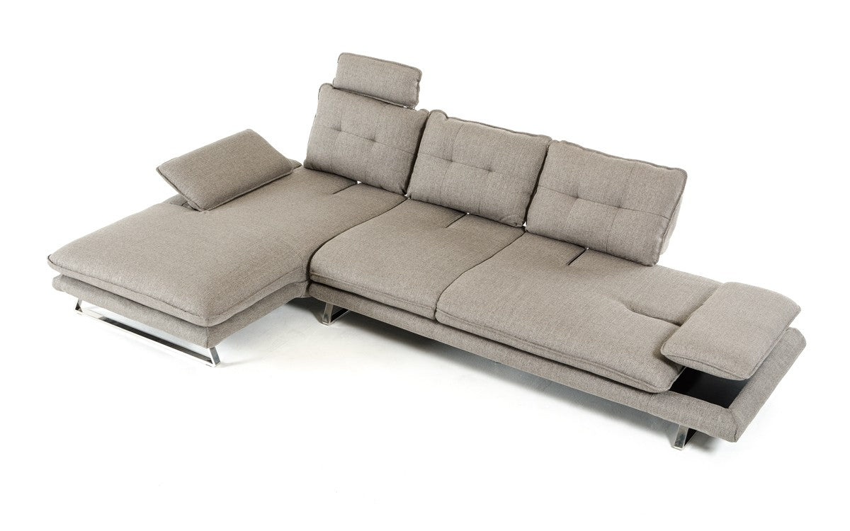 Divani Casa Porter - Modern Grey Fabric Left Facing Sectional Sofa