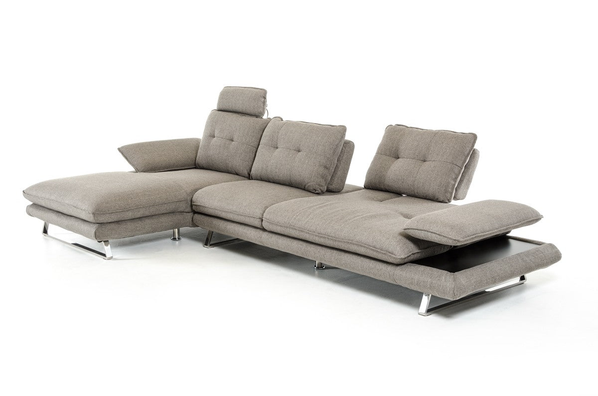Divani Casa Porter - Modern Grey Fabric Left Facing Sectional Sofa