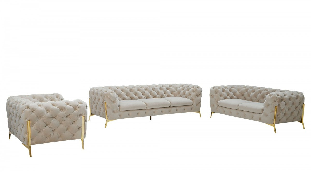 Divani Casa Quincey - Transitional Beige Velvet Sofa Set