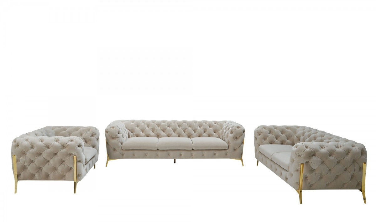 Divani Casa Quincey - Transitional Beige Velvet Sofa Set