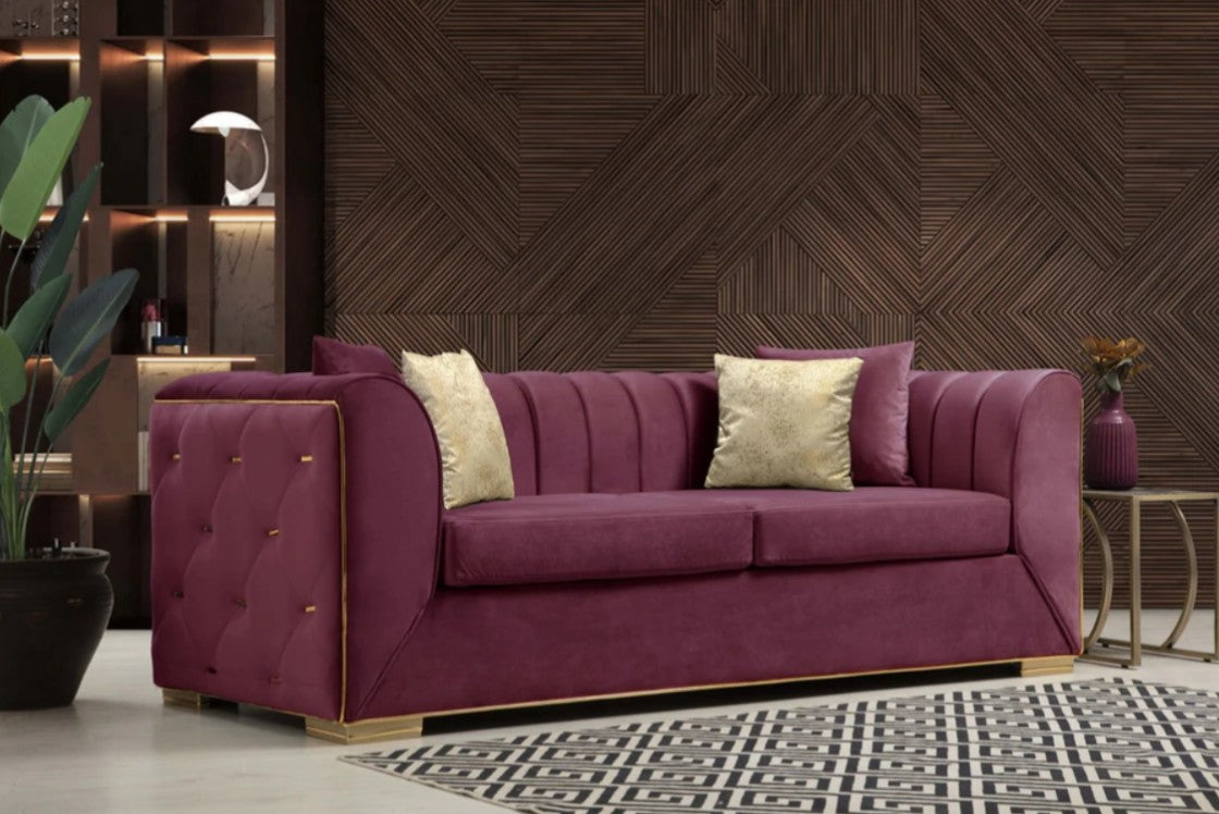 Armony Sofa & Loveseat - Velvet Upholstery - Fushia